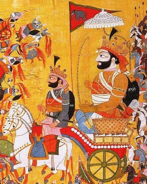 Karna at the Battle of 
        Kurukshetra, Indian miniature painting